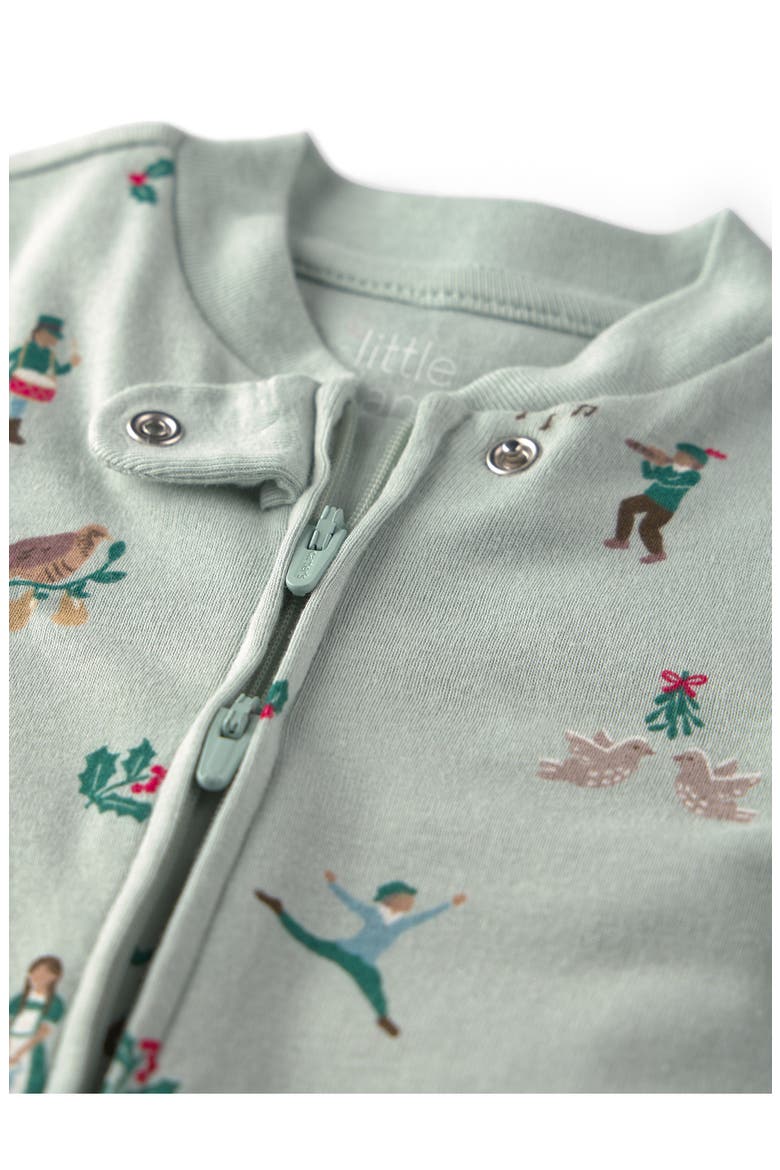Print Organic Cotton Zip Footie, Alternate, color, 12 DAYS OF CHRISTMAS