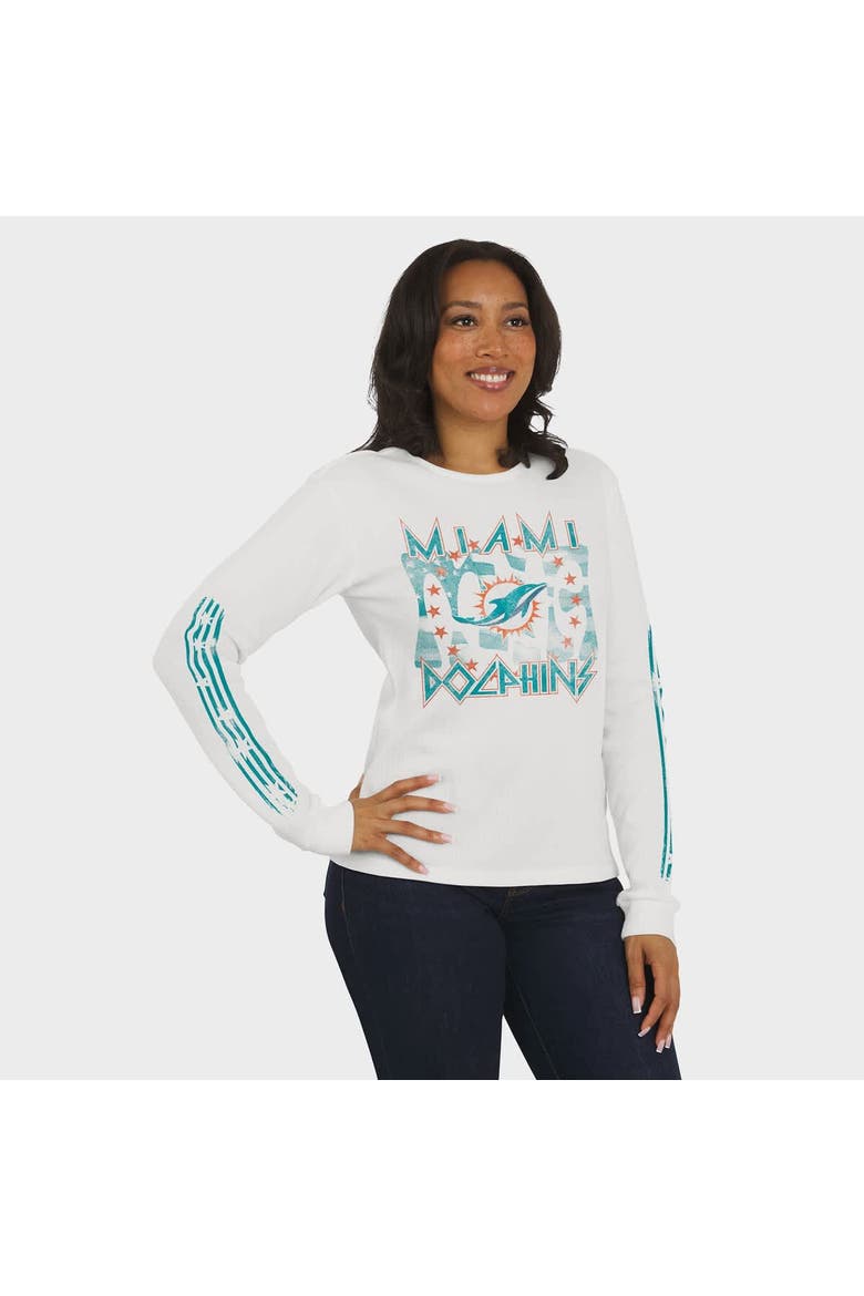 Women's WEAR by Erin Andrews  White Miami Dolphins Graphic Waffle Long-Sleeve T-Shirt, Alternate, color, White
