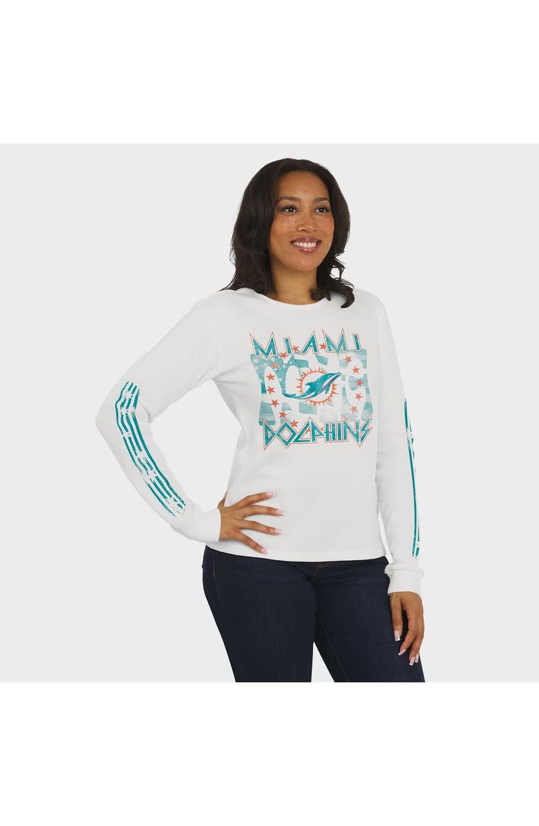 WEAR by Erin Andrews Women's WEAR by Erin Andrews White Miami Dolphins Graphic Waffle Long-Sleeve T-Shirt, Alternate, color, White