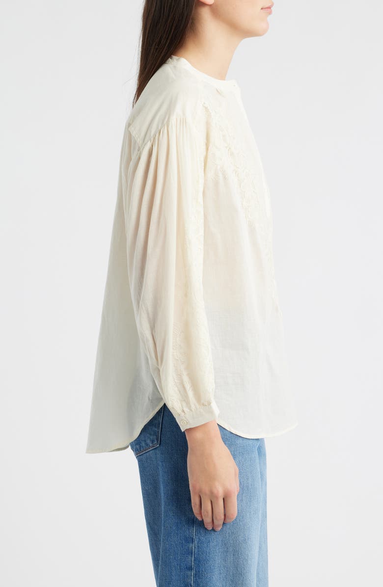 Vince Camuto Lace Trim Half Placket Blouse, Alternate, color, New Ivory