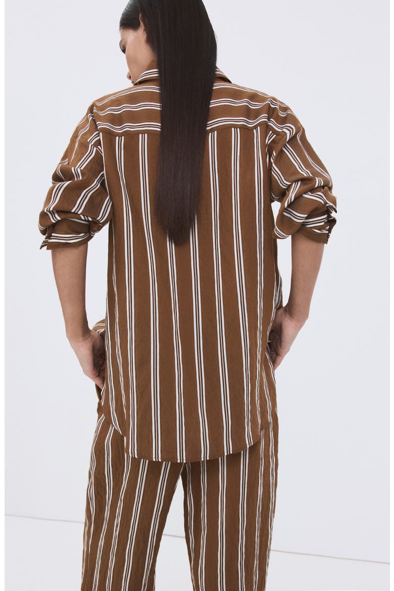 Stripe Straight Button-Up Shirt, Alternate, color, BROWN