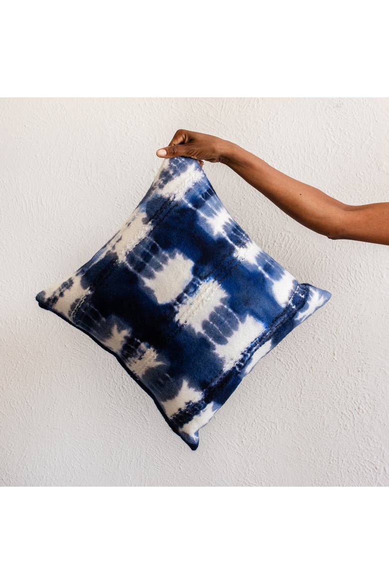 Adire Tie-Dye Wool Blue Indigo Throw Pillow - with Insert, Main, color, Blue Indigo