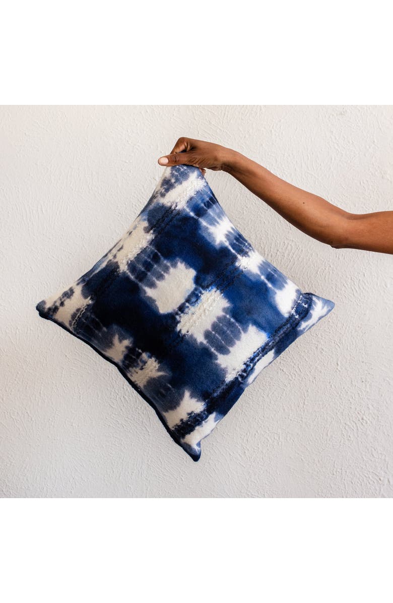 kanju Interiors Adire Tie-Dye Wool Blue Indigo Throw Pillow w/ Insert, Alternate, color, Blue - Large
