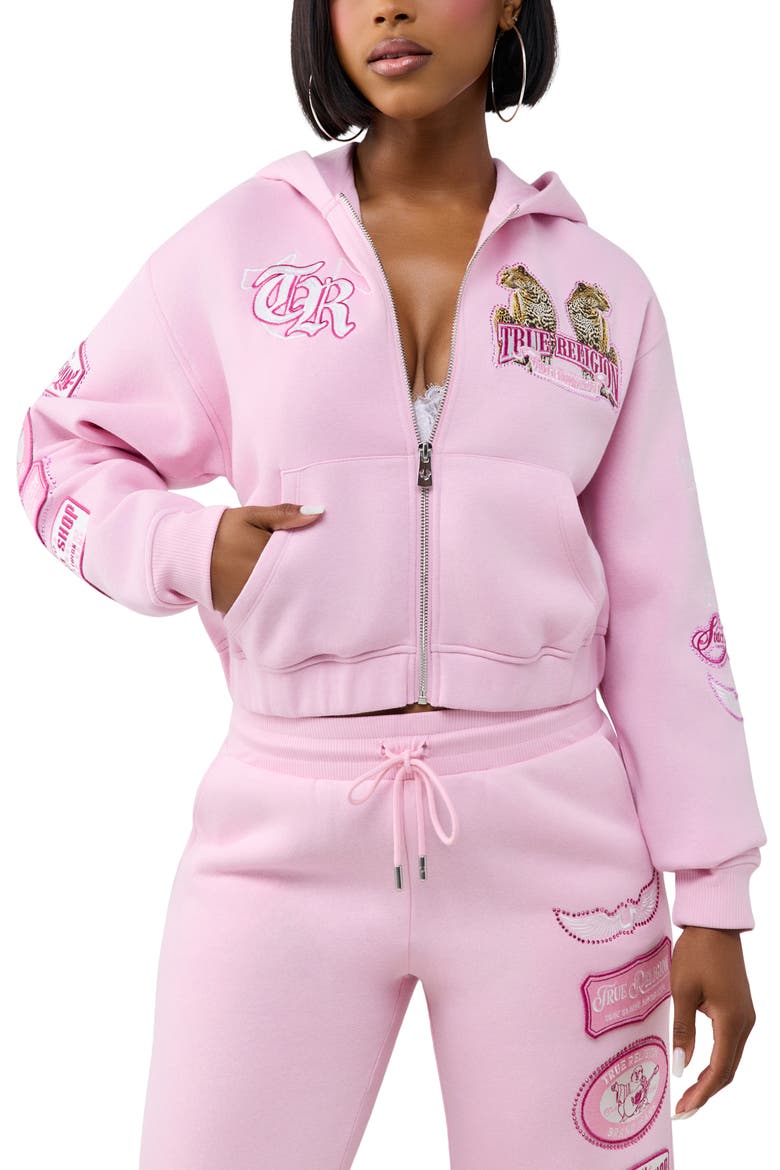 Varsity Crystal Full Zip Hoodie, Main, color, ROSEATE SPOONBILL