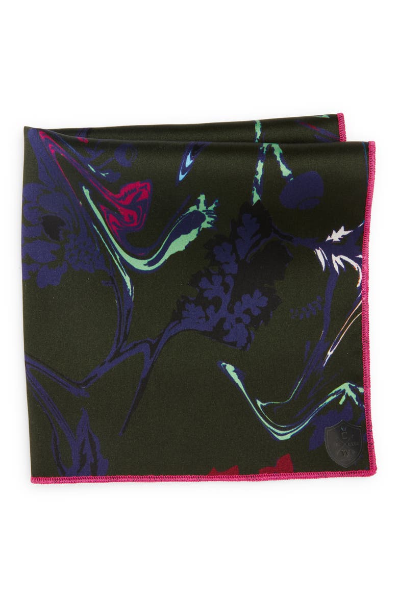 Floral Silk Pocket Square, Main, color, HUNTER GREEN
