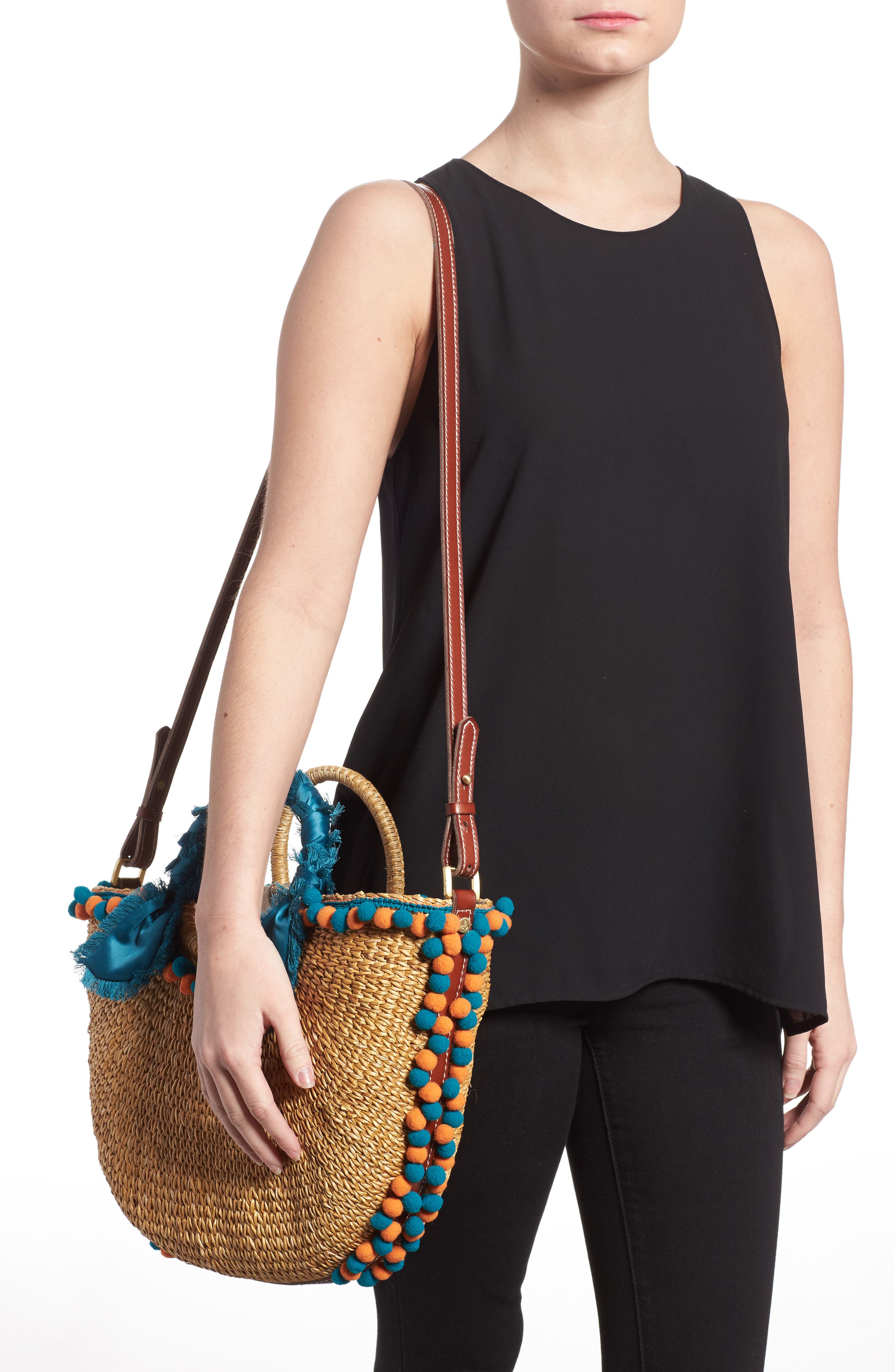 Sam Edelman Inessa Pompom Straw Tote, Alternate, color, 