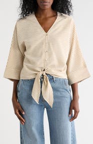 CHENAULT Tie Front Seersucker Top