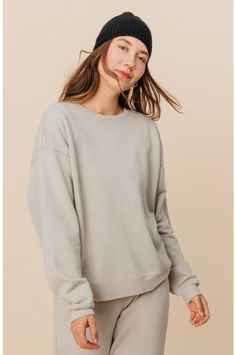 Women's Organic Cotton Teddy Oversized Crewneck, Main, color, Stone