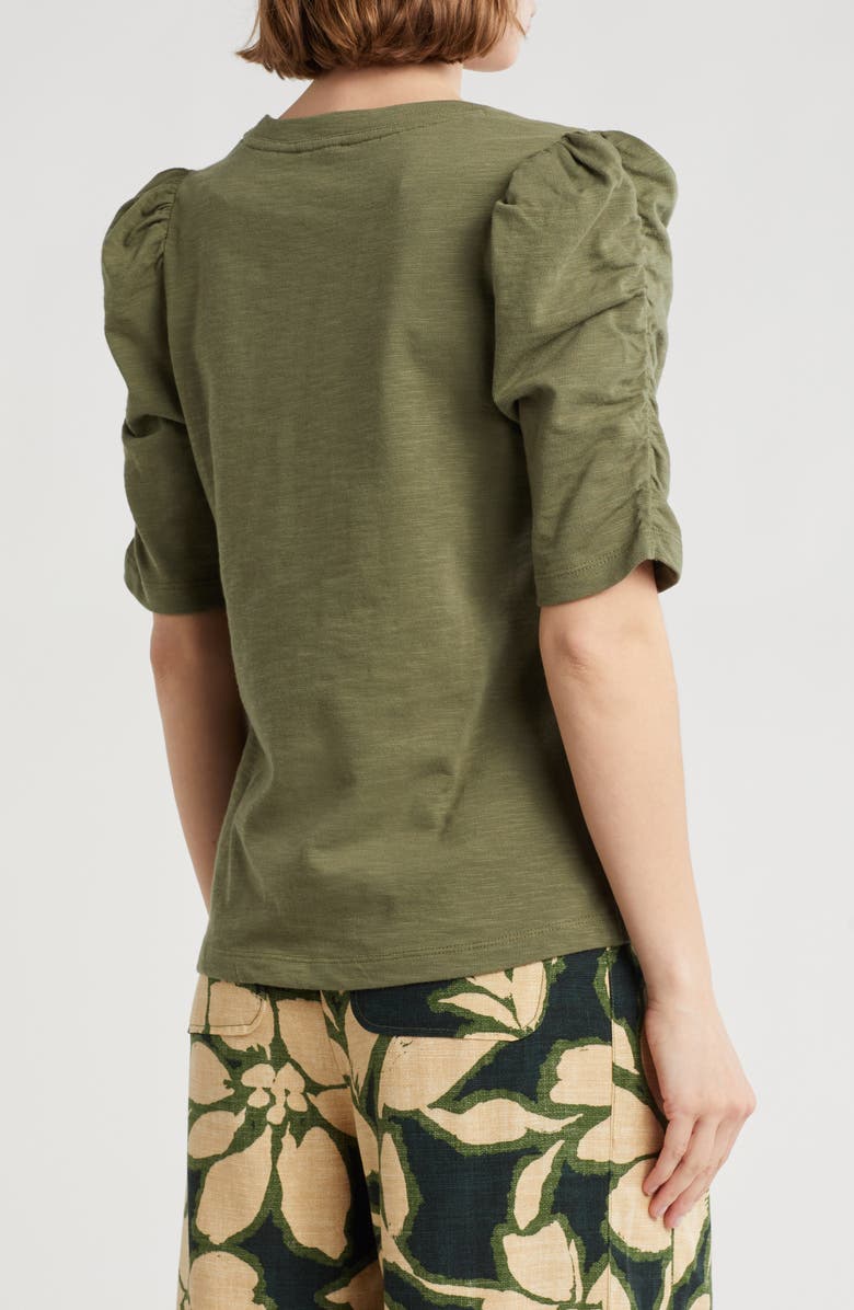 Cinched Sleeve Cotton V-Neck Top