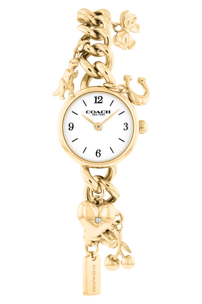 Iris Goldtone Charm Bracelet Watch, 22.5mm, Main, color, GOLD