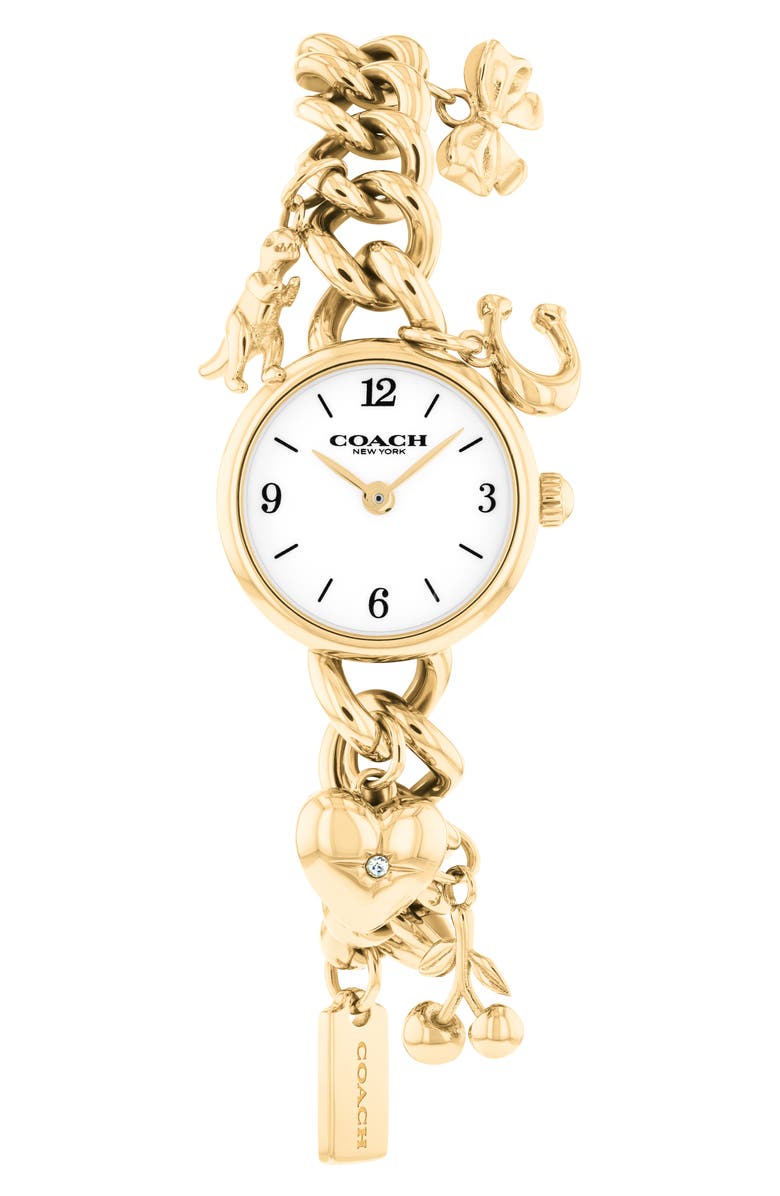 COACH Iris Goldtone Charm Bracelet Watch, 22.5mm, Main, color, Gold
