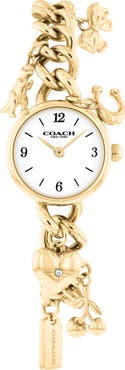 COACH Iris Goldtone Charm Bracelet Watch, 22.5mm