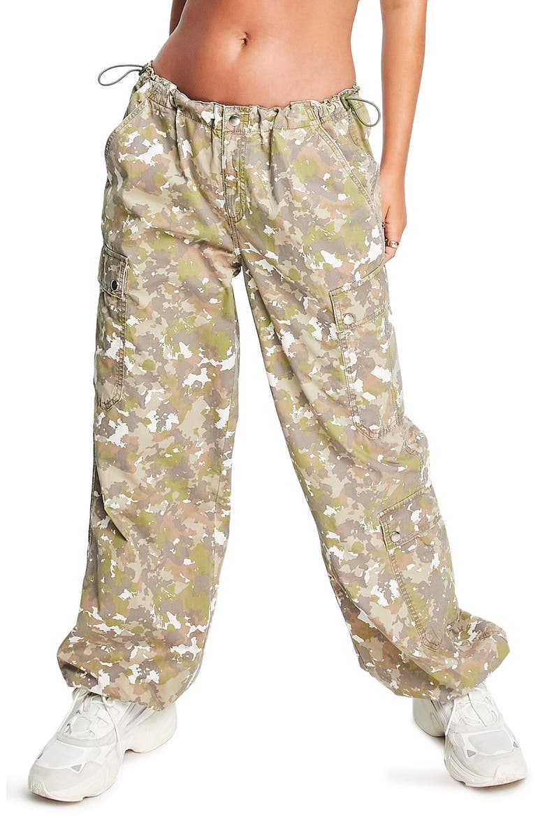 Camouflage Print Cotton Parachute Pants, Main, color, MULTI