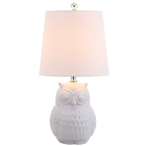 Jonathan Y Hoot Ceramic Mini Led Table Lamp In White