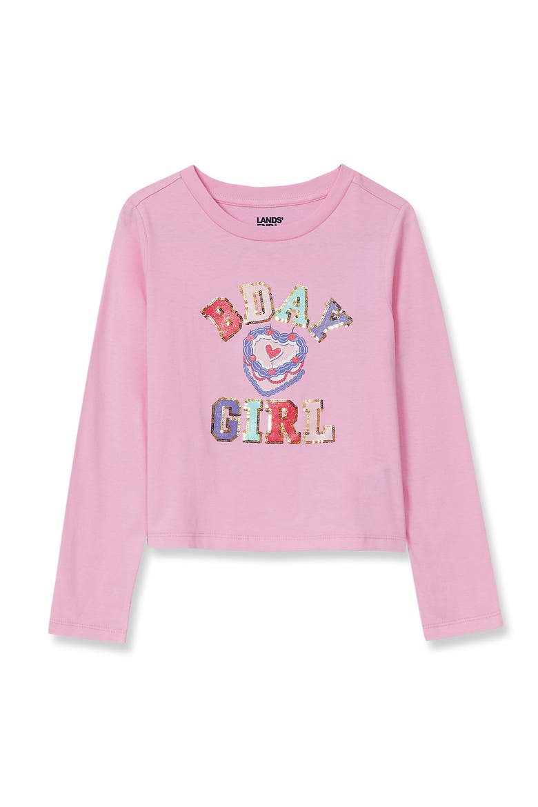Girls Long Sleeve Graphic Meet And Greet Tee, Main, color, Glitter Sequins/Candy Pink