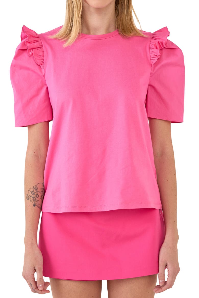 Mini Ruffle Puff Sleeve T-Shirt, Alternate, color, HOT PINK