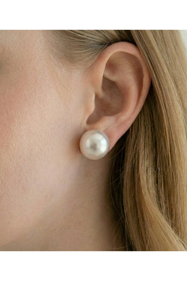 13mm South Sea Round Pearl Stud Earrings, Alternate, color, White Gold