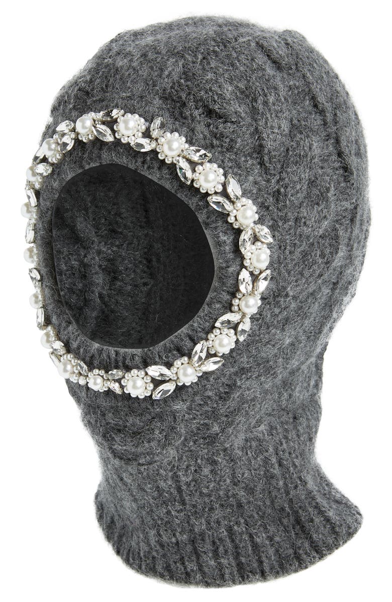 Simone Rocha Crystal & Imitation Pearl Embellished Alpaca & Virgin Wool Blend Balaclava, Main, color, 