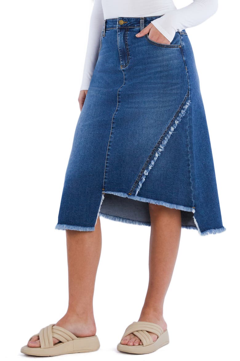 Fray Two Step Denim Skirt, Alternate, color, FLOUNCE BLUE