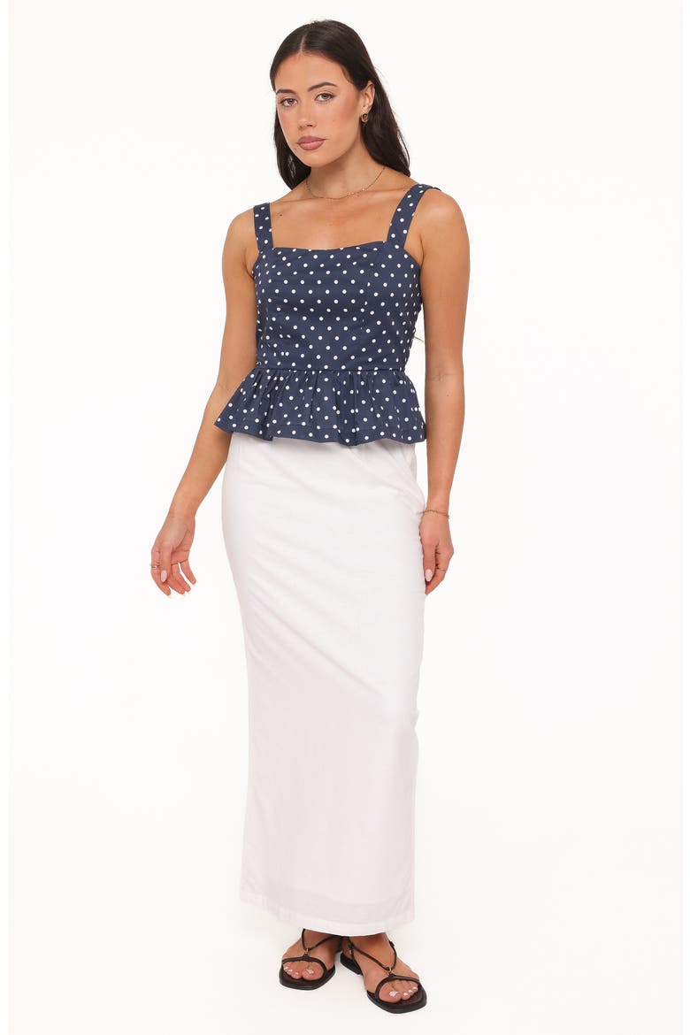 Paula Dot Ruffle Sleeveless Top, Alternate, color, NAVY