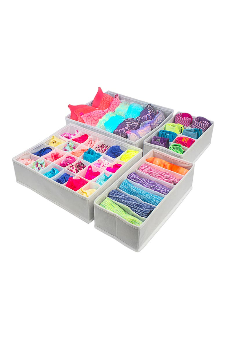 Foldable Drawer Dividers, Storage Boxes & Organizer - Set of 4 - White, Alternate, color, WHITE
