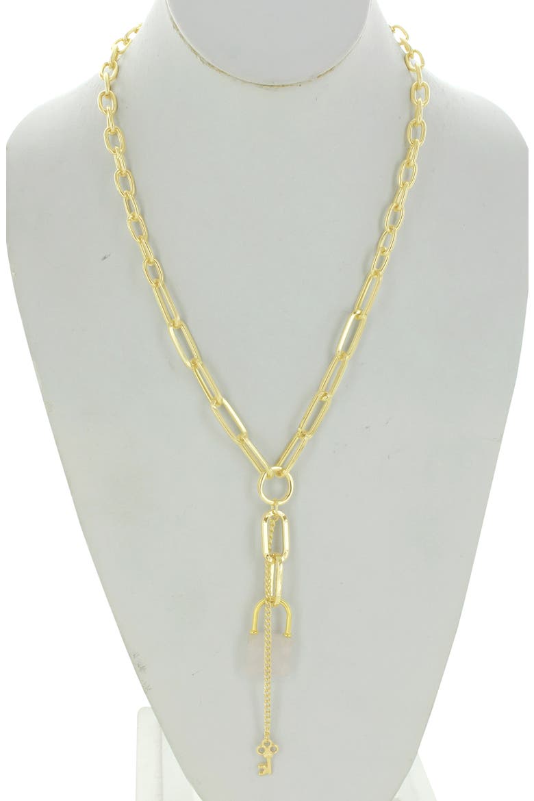 On Lock Pendant Necklace, Alternate, color, GOLD / PINK