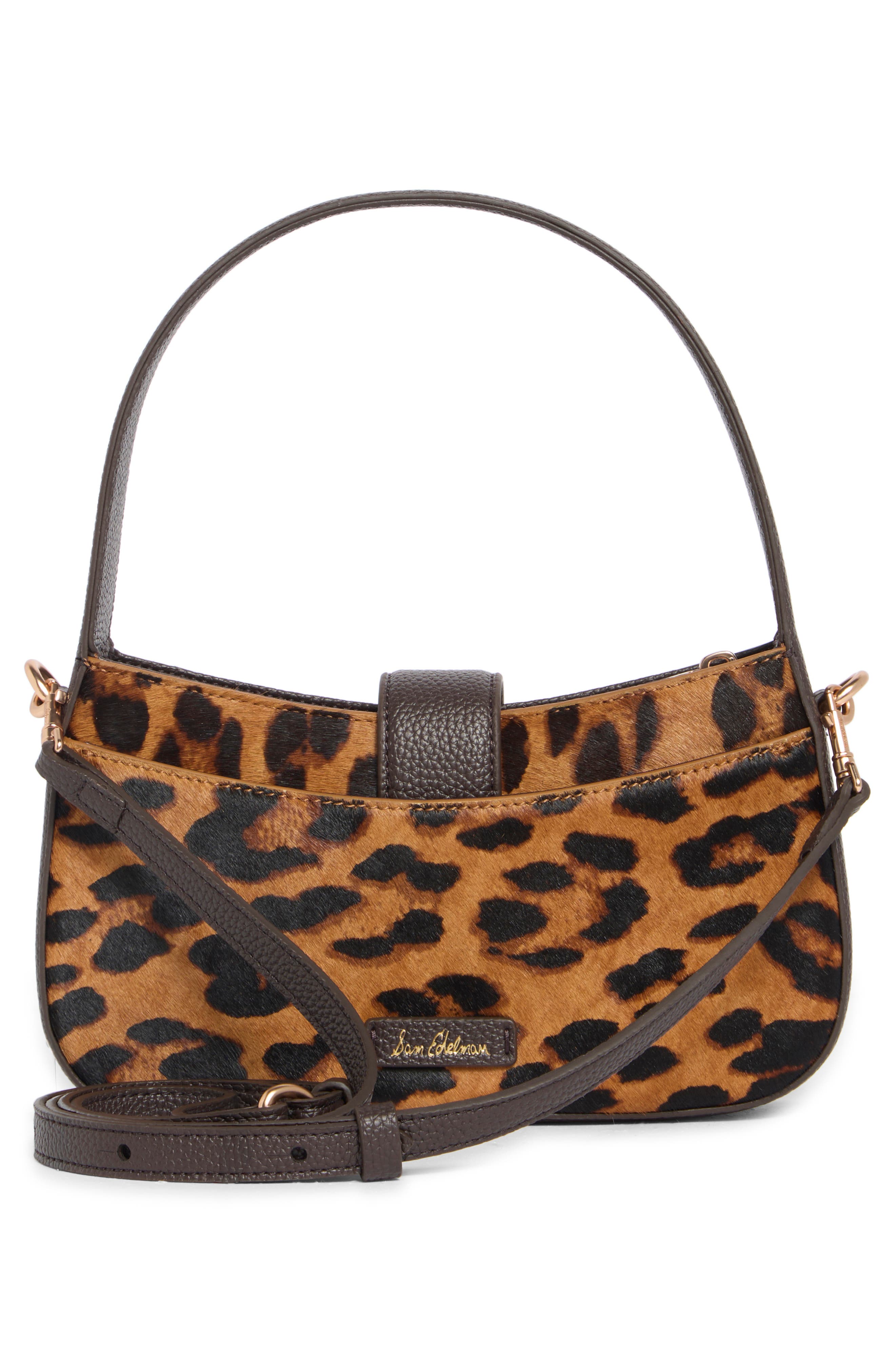 Lucia Top Zip Demi Shoulder Bag, Alternate, color, LEOPARD CALF-HAIR/ CACAO