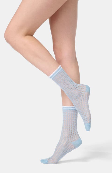 Cotton Blend Open Knit Crew Socks
