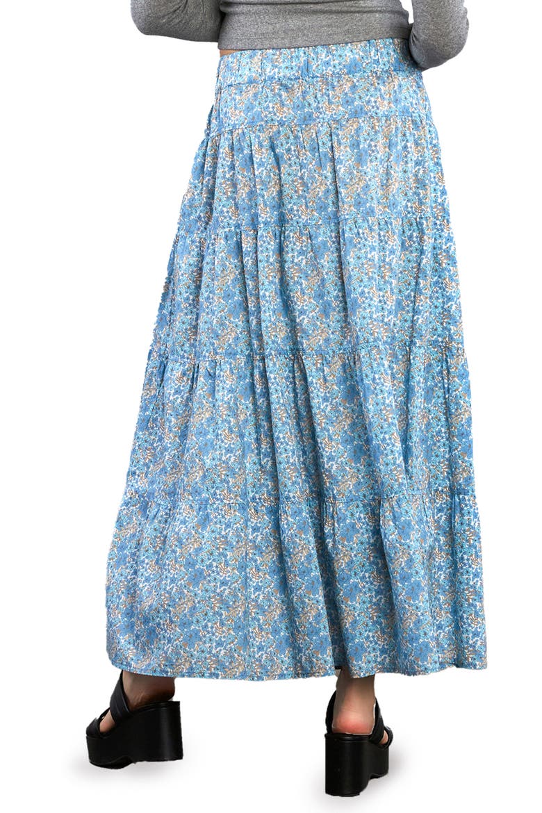 Wild Floral Tiered Cotton Blend Maxi Skirt, Alternate, color, COOL BLOOM