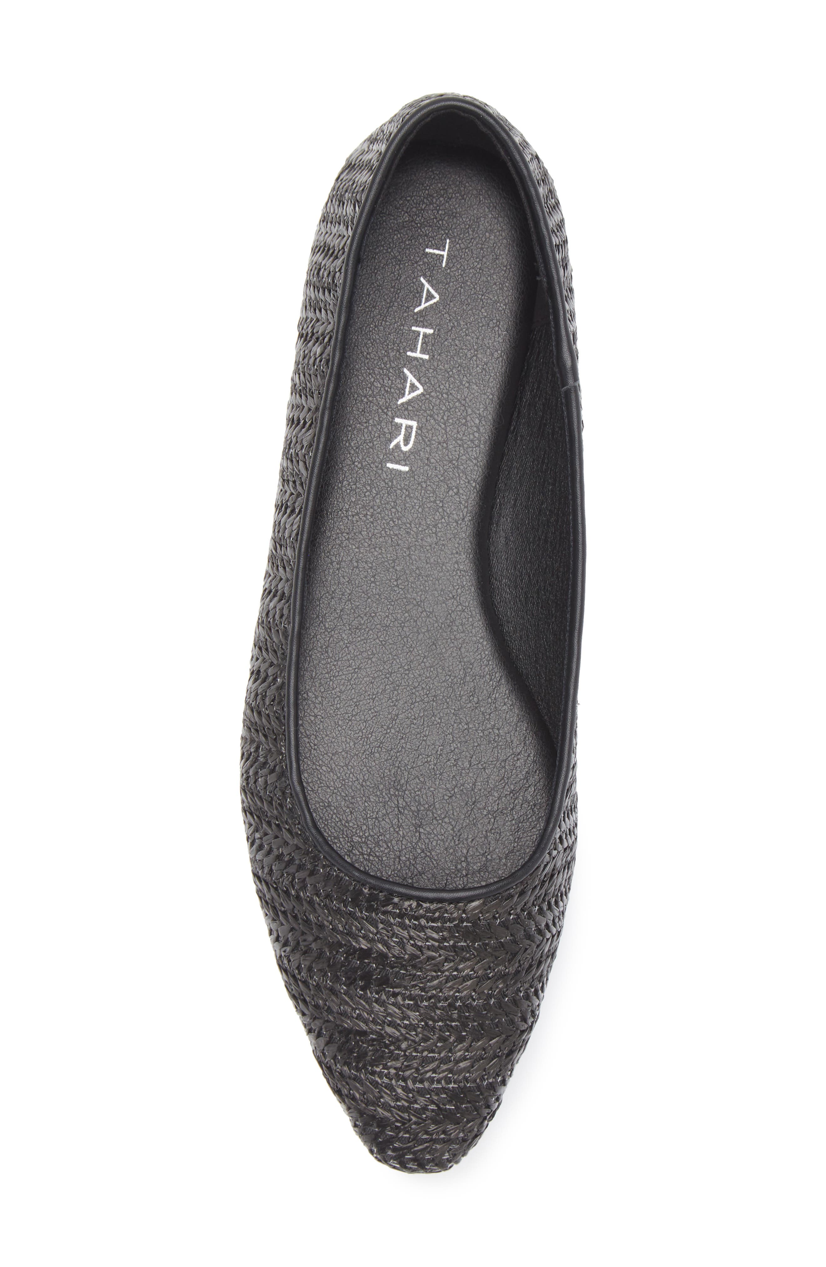 Tahari Faux Raffia Ballerina Flat, Alternate, color, Black