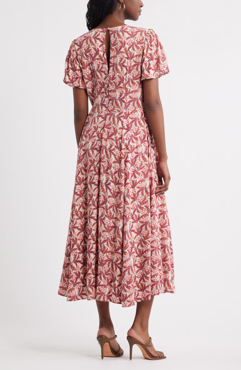 Chelsea28 Shirred Neck Puff Sleeve Midi Dress, Alternate, color, Pink Noel Boho