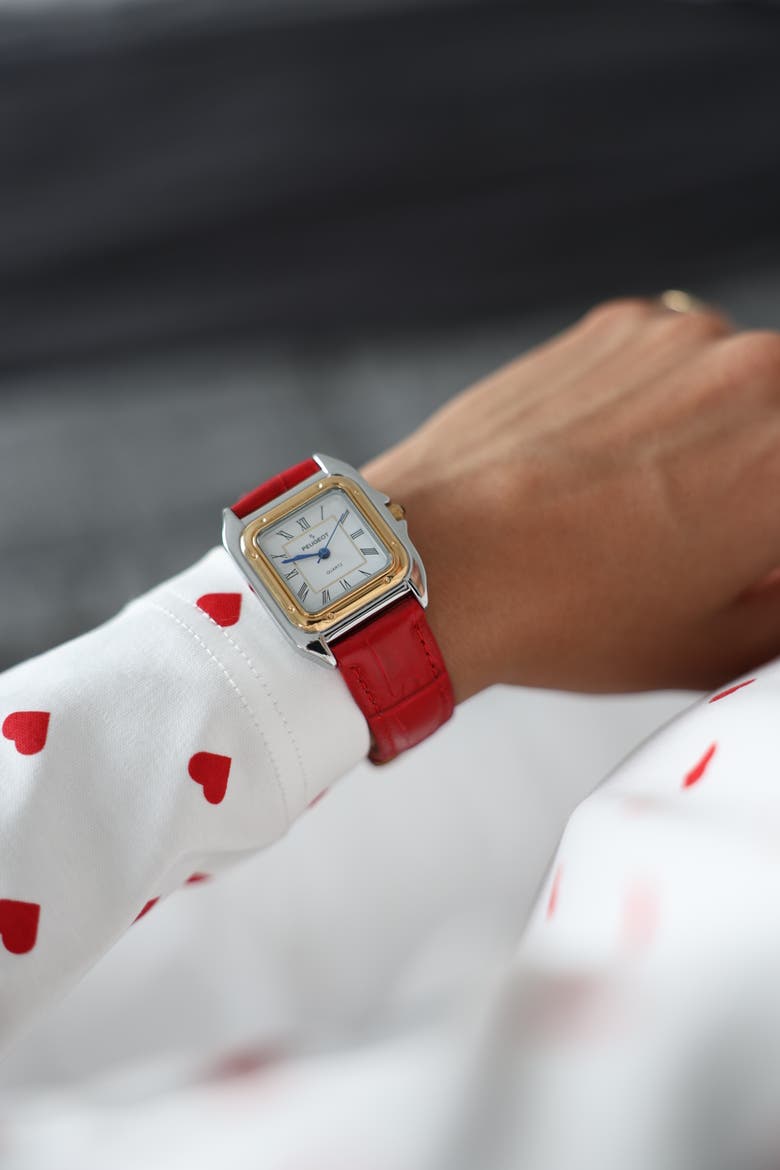 Slim Leather Tank Watch- 36MM, Alternate, color, Red