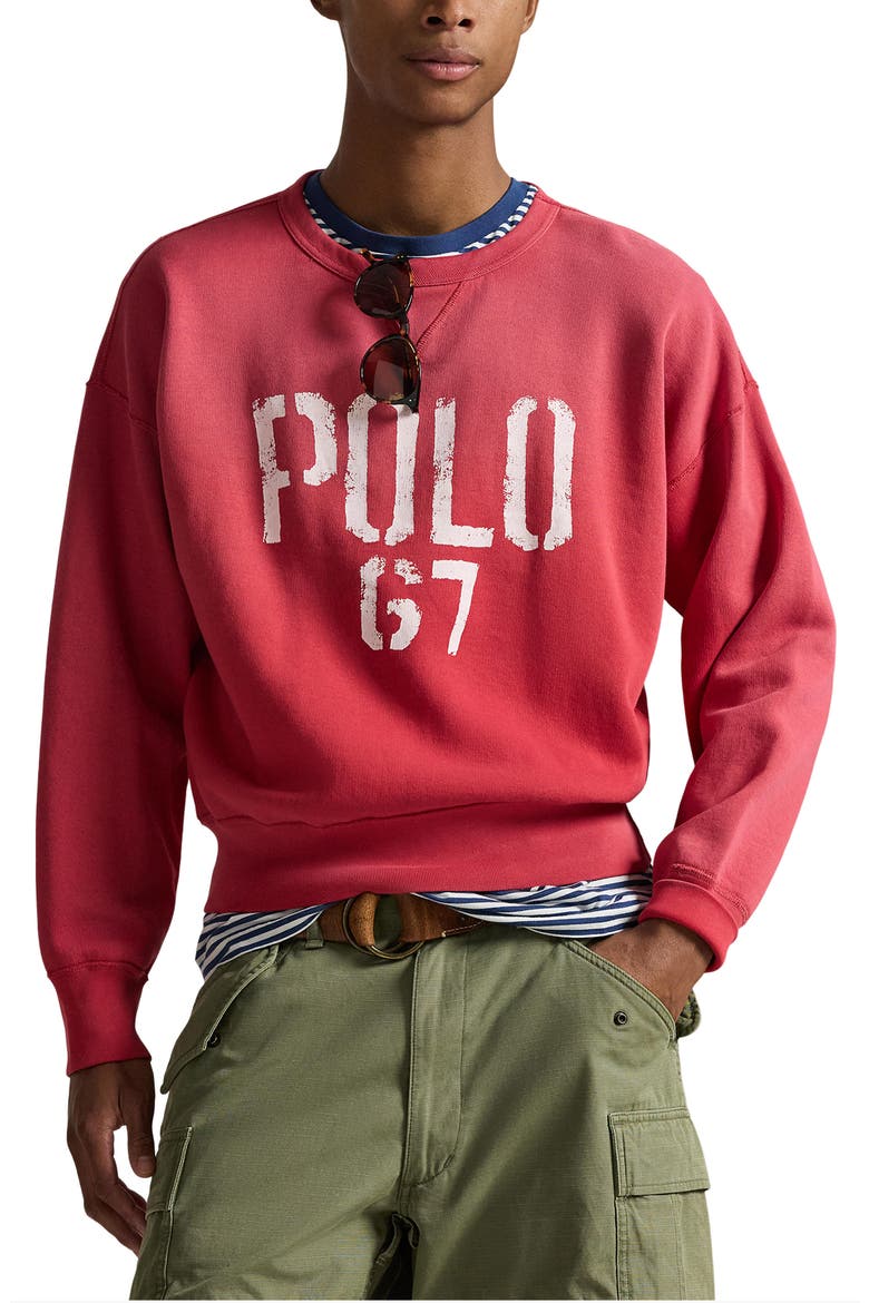 Vintage Fit Fleece Crewneck Sweatshirt, Main, color, SUNRISE RED