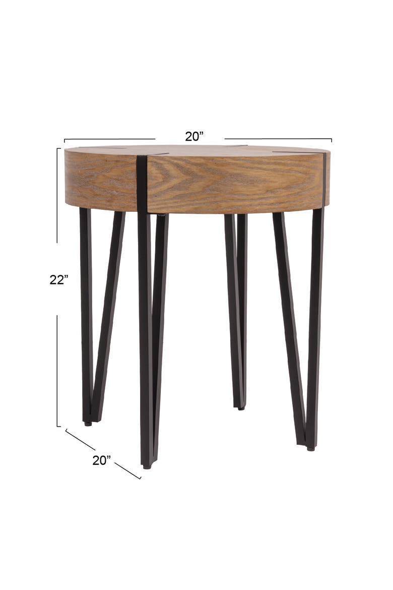 Astoria Wood End Table with Metal Hairpin Legs, Natural and Black, Alternate, color, Natural