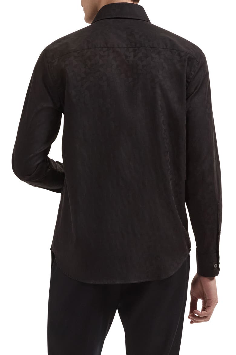 Alvin Shaped Fit Jacquard Button-Up Shirt, Alternate, color, BLACK