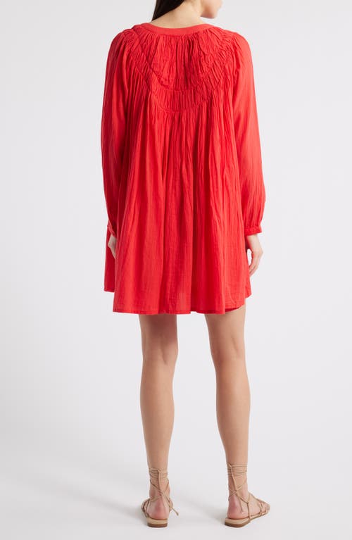 Frnch Aissya Long Sleeve Cotton Shift Dress In Rouge