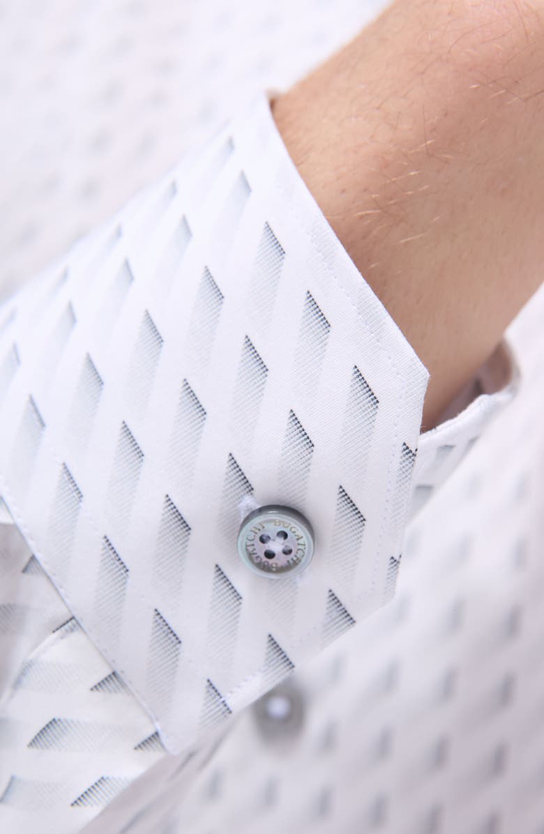 Bugatchi Axel Geo Print Shaped Fit Stretch Cotton Button-Up Shirt, Alternate, color, Platinum