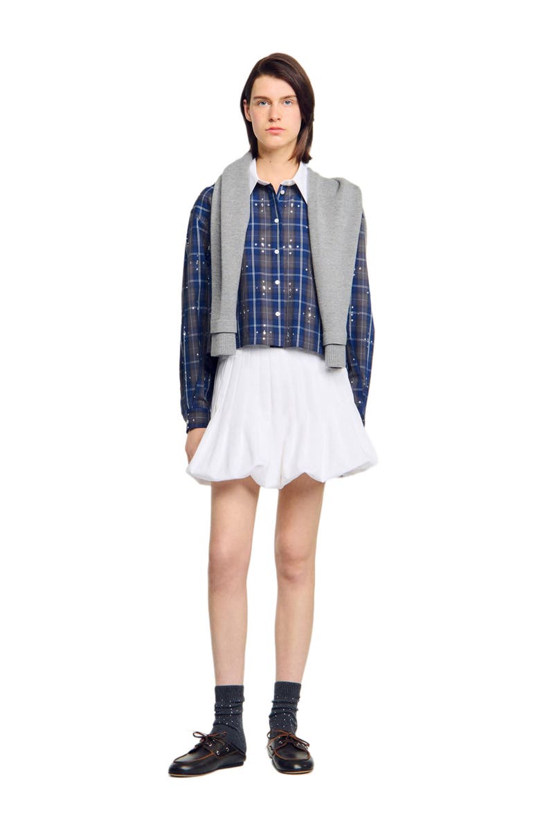 SANDRO Rhinestone checkered collar shirt, Alternate, color, Blue