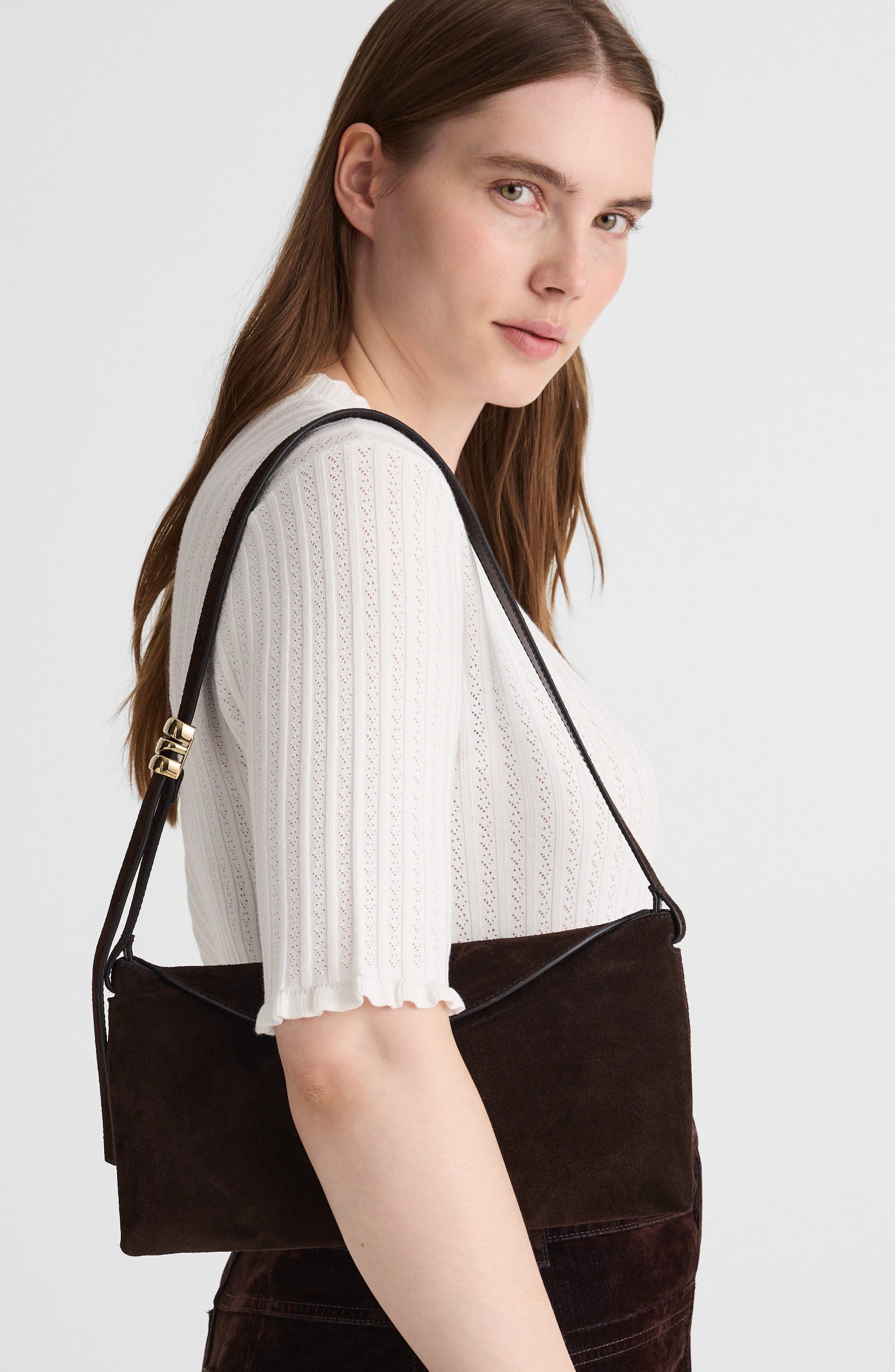 Madewell The Date Night Suede Shoulder Bag, Alternate, color, Dark Carob