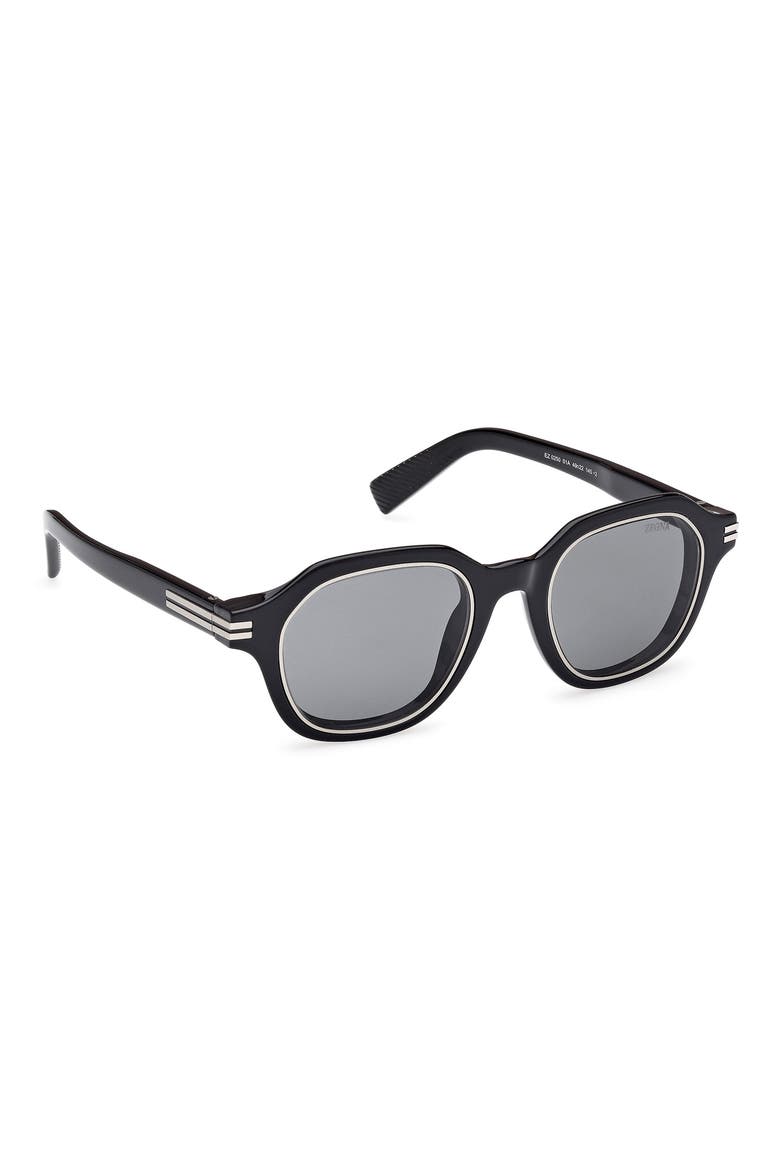 49mm Geometric Polarized Sunglasses, Alternate, color, SHINY BLACK / SMOKE