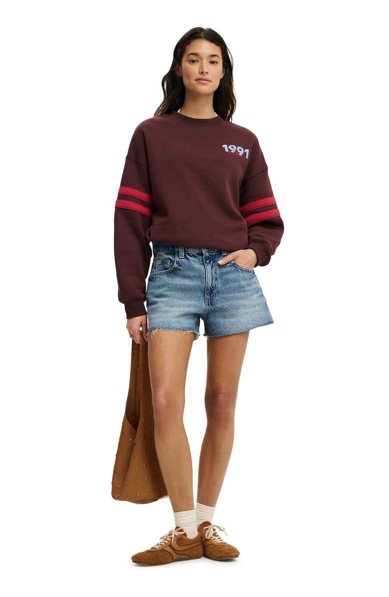 Cotton On Women's Graphic Crew Sweatshirt, Alternate, color, 1991 Club Burnt Sangria