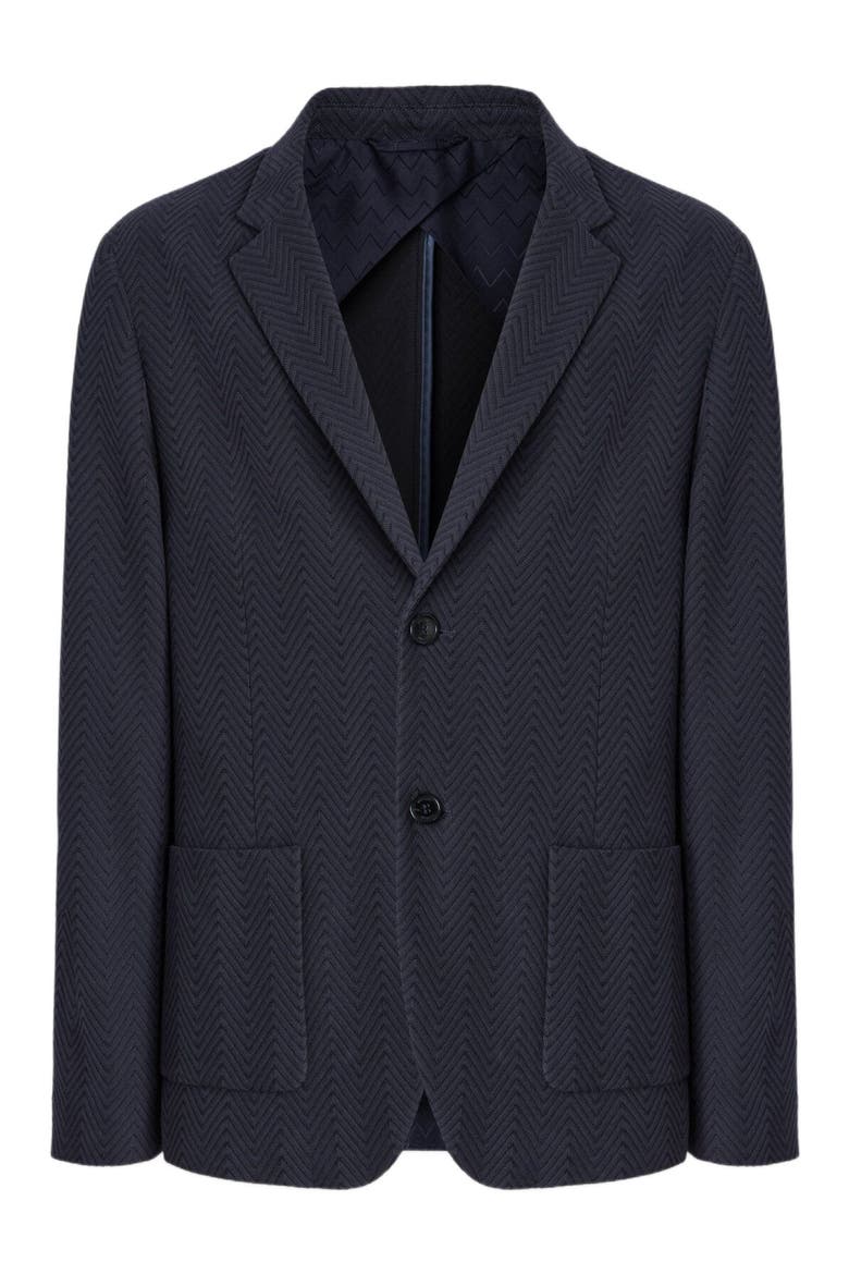 Single-breasted Blazer In Cotton And Viscose With Tone-on-tone Zigzag Pattern, Alternate, color, Blue
