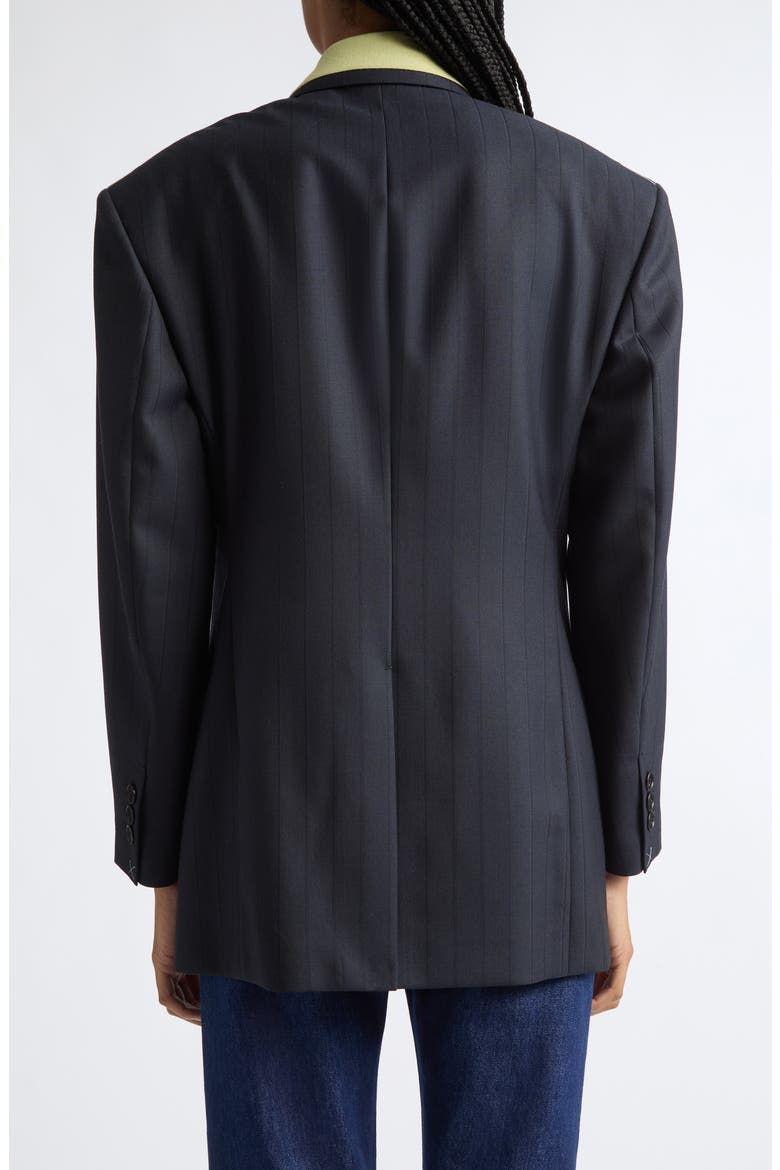 Pinstripe Double Breasted Virgin Wool Blazer, Alternate, color, DARK NAVY BLACK