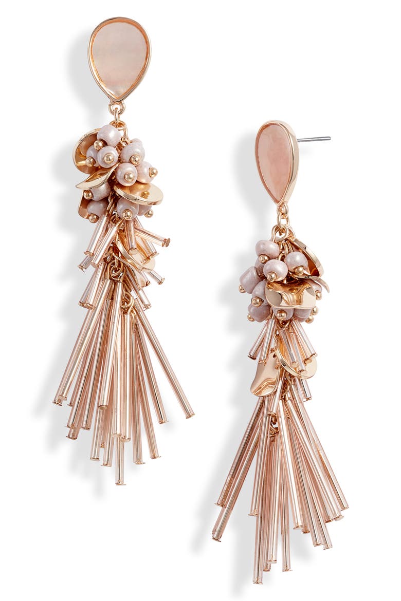 Beaded Linear Statement Earrings, Main, color, PINK- ROSE GOLD- GOLD
