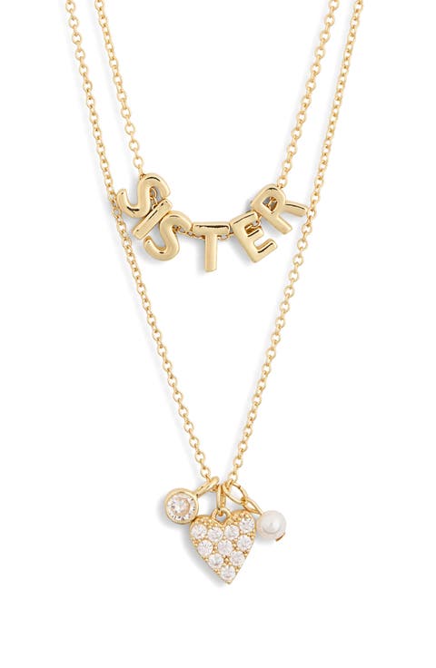 2-Pack CZ Sister Charm Pendant Necklace