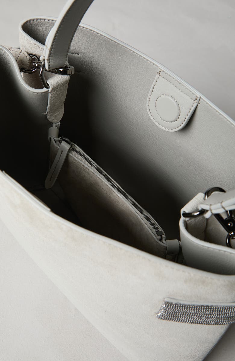 Brunello Cucinelli Essence top-handle bag in suede with precious bands, Alternate, color,