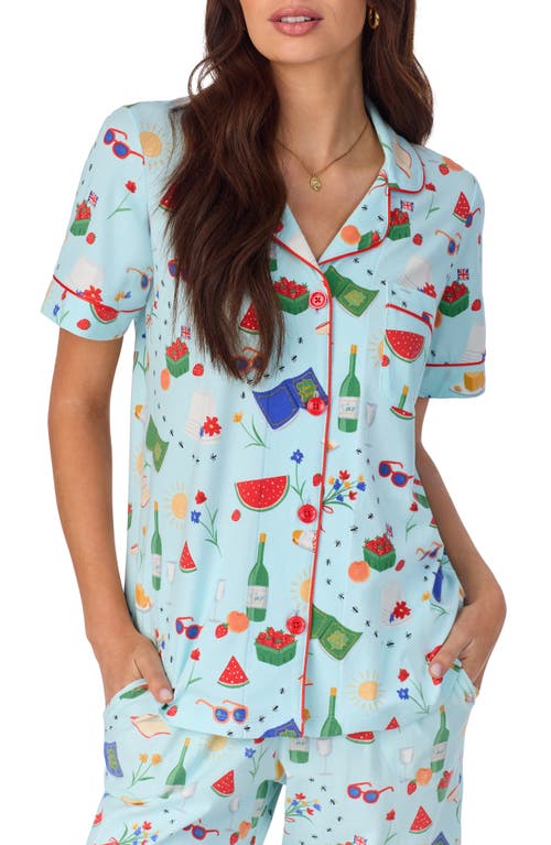 Shop Bedhead Pajamas Print Stretch Organic Cotton Jersey Crop Pajamas In Garden Grazing