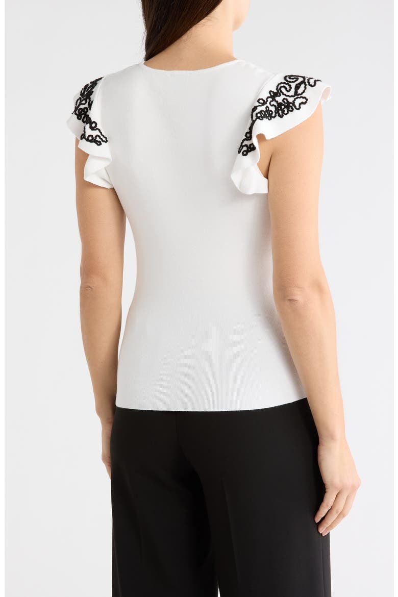V-Neck Ruffle Sleeve Top, Alternate, color, WHITE STAR/ BLACK