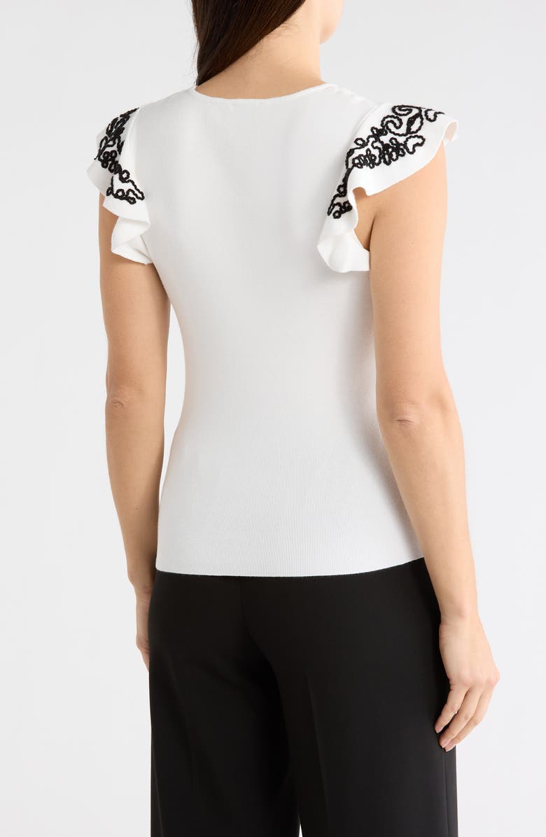 ELIE ELIE TAHARI V-Neck Ruffle Sleeve Top, Alternate, color, White Star/ Black