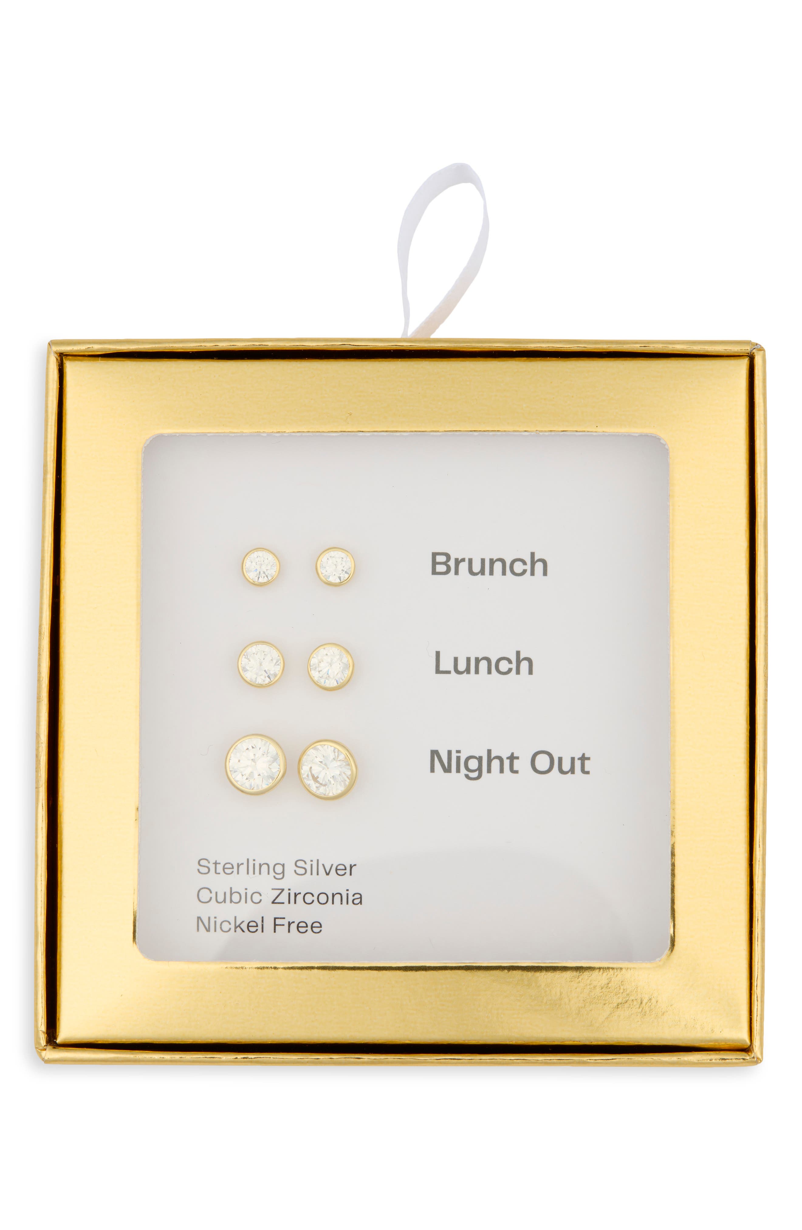 Set of 3 Bezel Stud Earrings